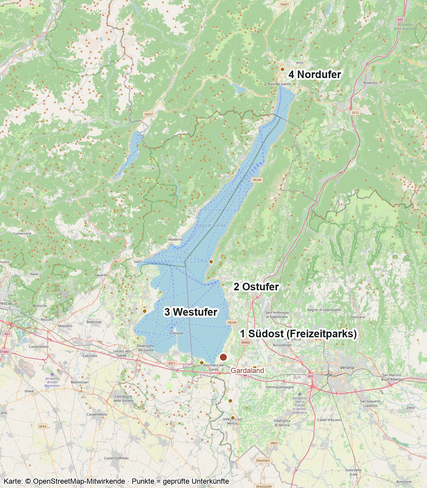 Karte der Regionen am Gardasee und im Trentino